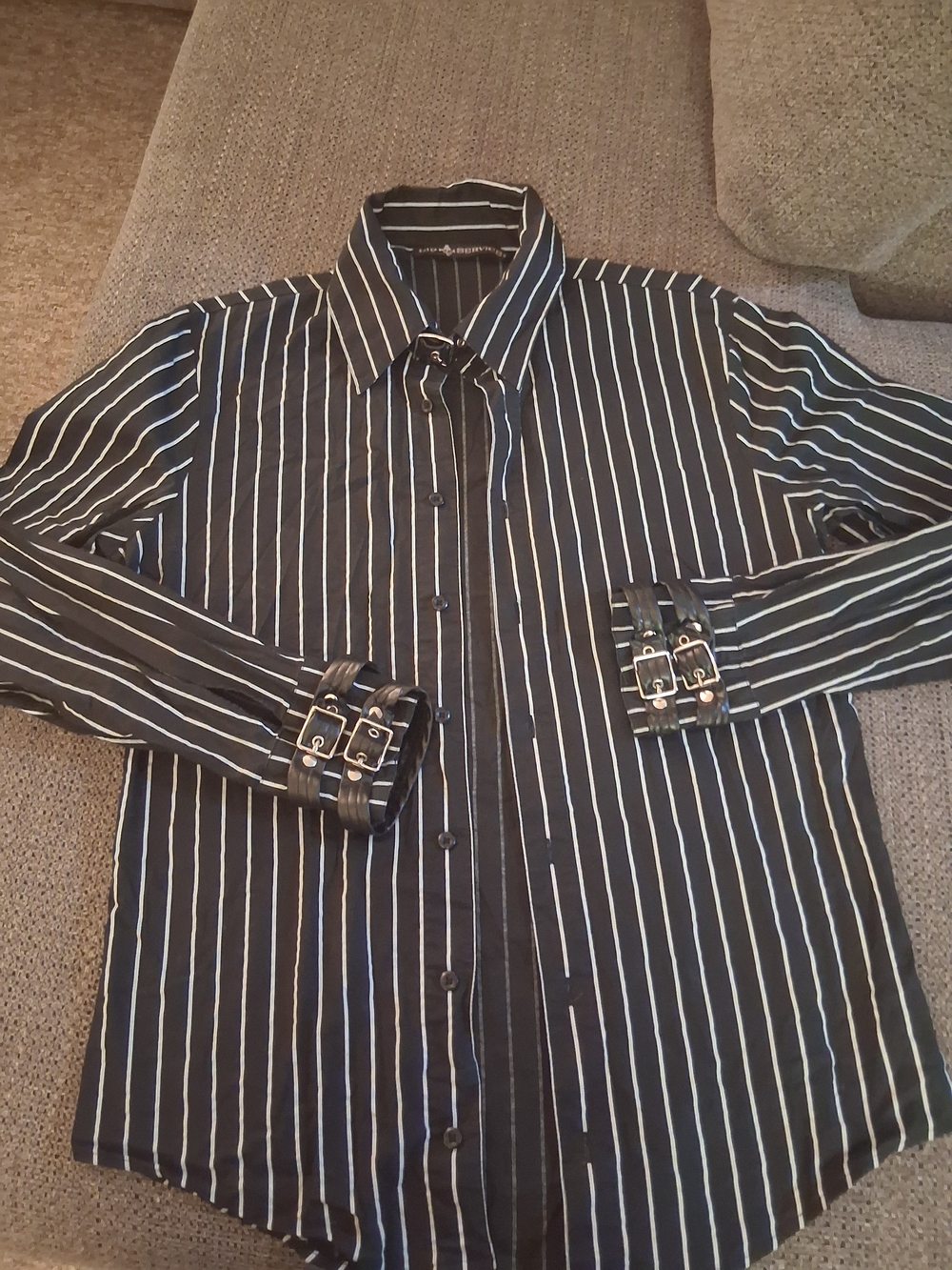 Lip Service Black and White Vertical Stripe Button-Down Shirt